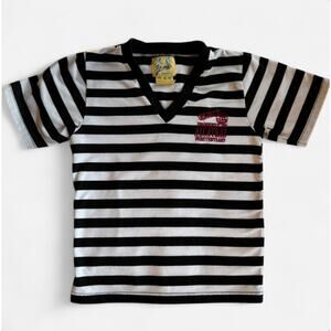 Yeng's Black and White striped T-Shirt with Alcatraz Embroidery